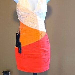 Bebe NWT XS Halter top, colorblocked mini dress